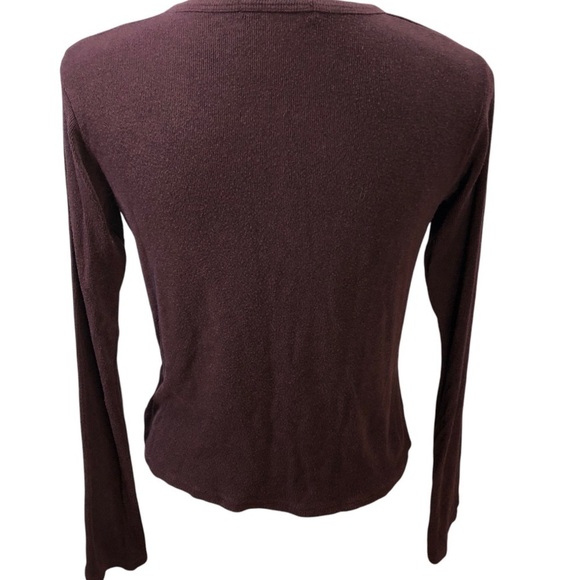 Brandy Melville Knit Thermal Henley Top One Size Wine Cropped Ribbed Casual - Picture 4 of 7